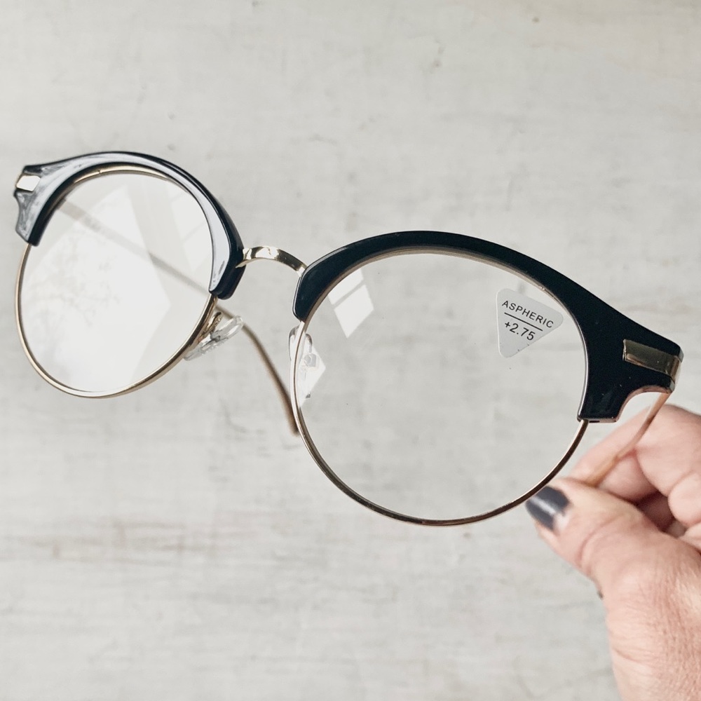 Gigantic +2.00 Wide Fit Reading Glasses Round Browline Metal Big Head - Picture 7 of 10